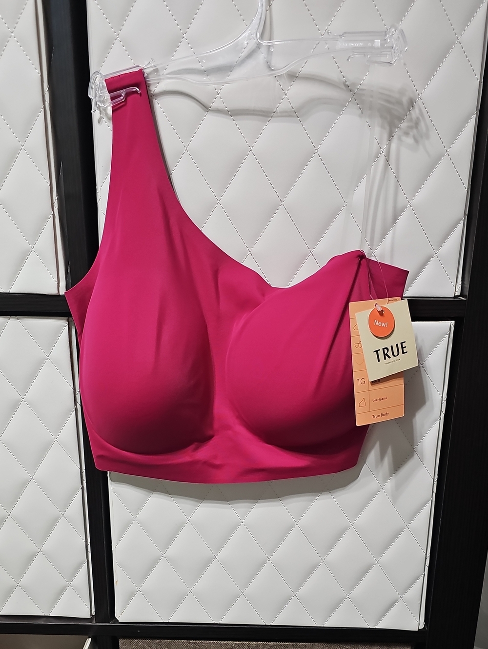 True & Co. One-Shoulder Wireless Bra - Fuchsia Pink
